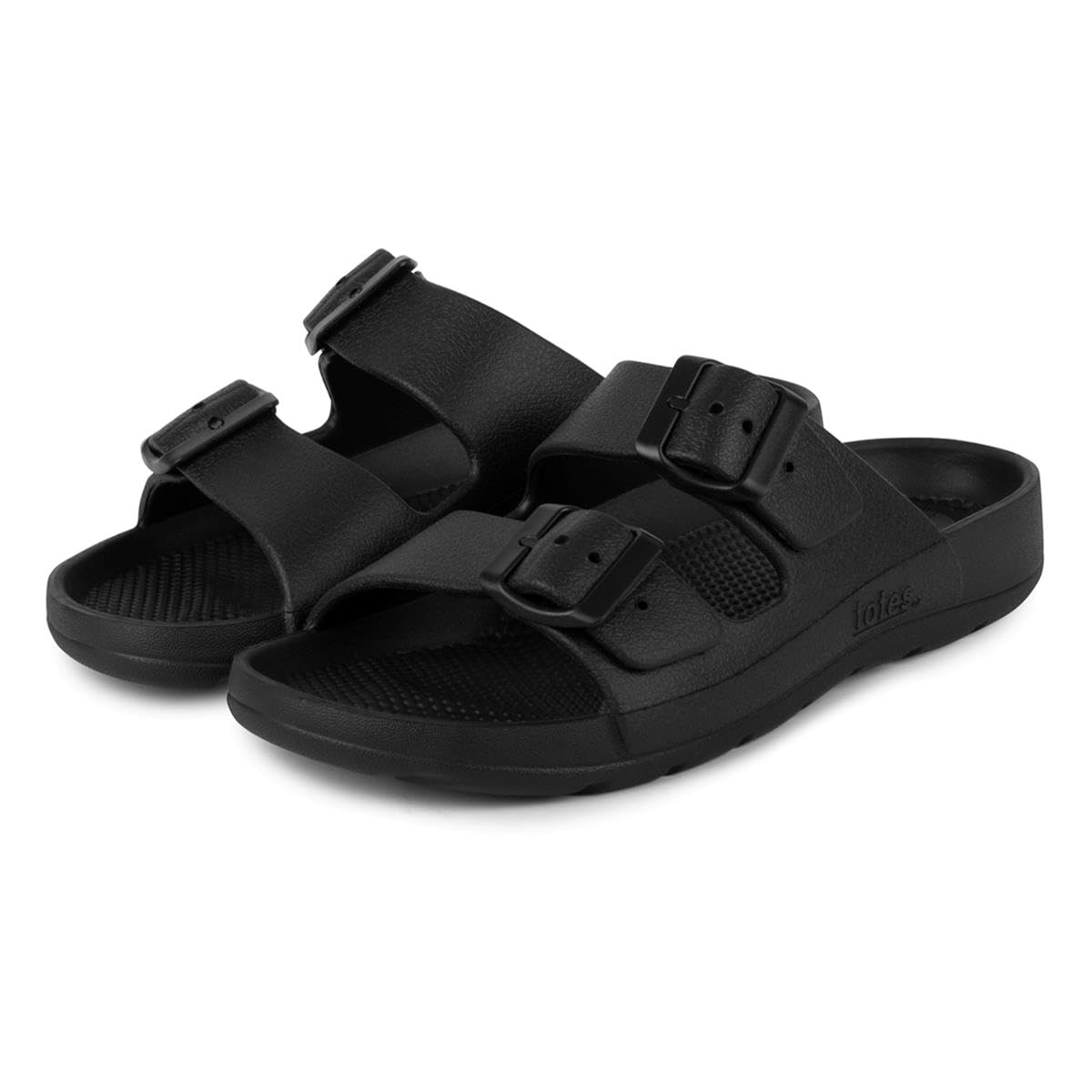 Totes Women's Black Solbounce Adj Double Buckle Slider Sandals