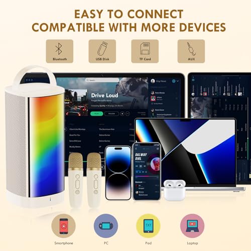 Karaoke Maschine für Kinder Erwachsene，Tragbarer Karaoke Maschine mit 2 Bluetooth Karaoke Mikrofon, Mini Karaoke Machine with LED Lights, Gifts Toy for Girls and Boys