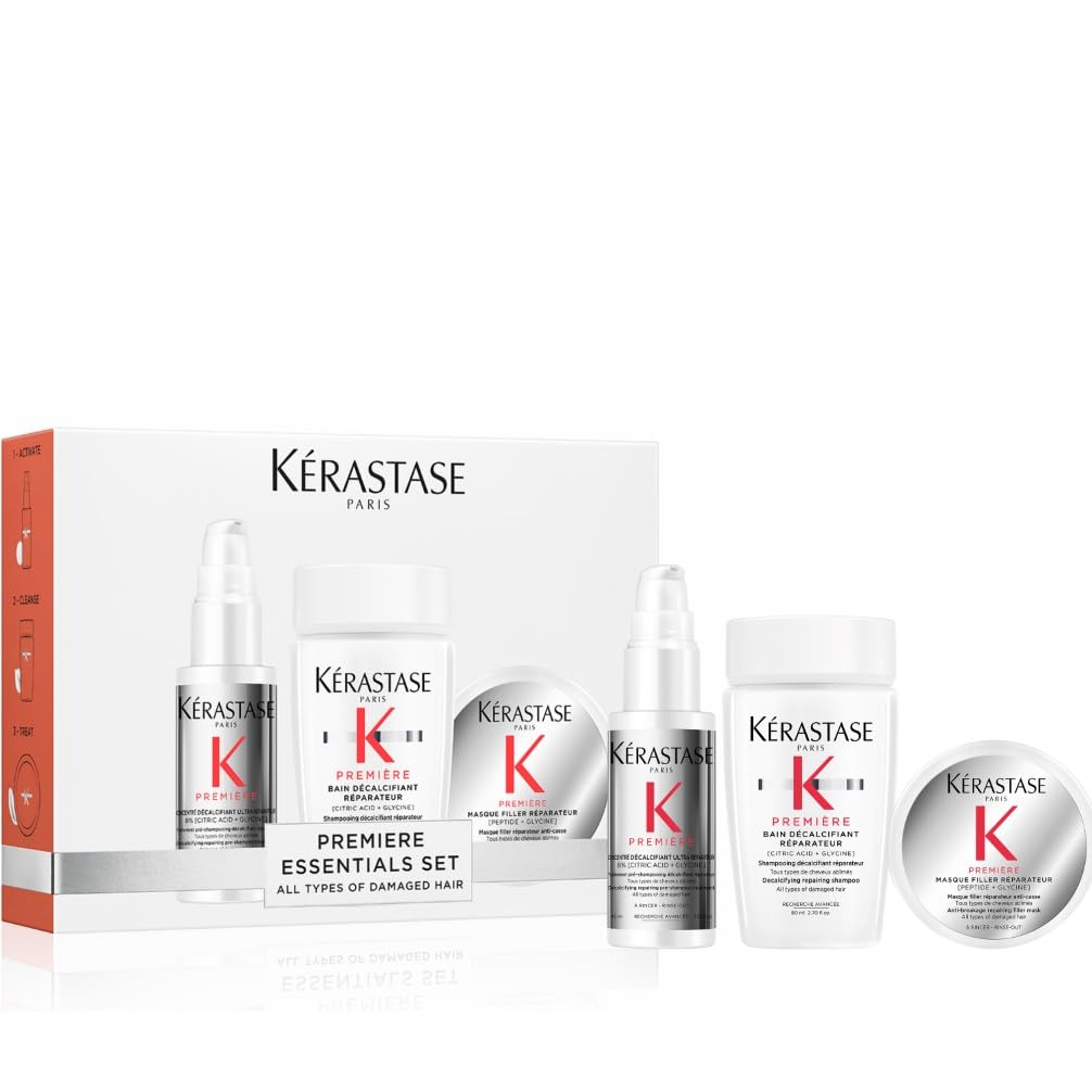Kérastase Première Discovery Gift Set - Bonding Pre-Shampoo Treatment, Bonding Advanced Repairing Shampoo & Deep Nutrition Mask, Pure Citric Acid, Damaged Hair, Travel Size