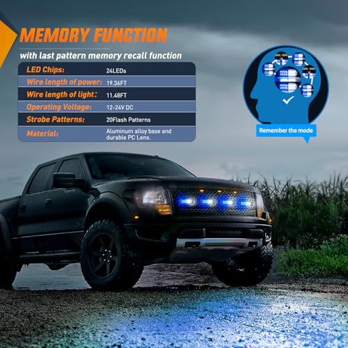 Image of Nilight 4PCS LED Strobe Lights 12V 24V Sync Feature Blue White | 24LED Emergency Hazard Warning Lights with Controller Hard Wire or Cigarette Lighter Plug for Car Truck RVs Campers