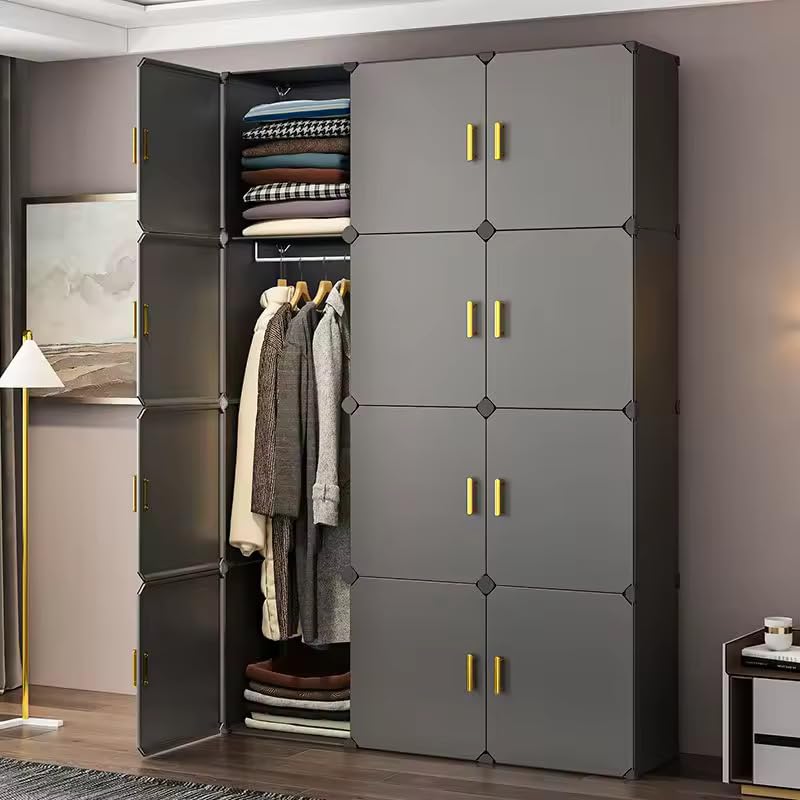 Image of Mevigo Foldable Plastic Wardrobe for Clothes - 12- Door Baby Cupboard for Clothes Storage, Wardrobe for Kids, Plastic Almirah, Collapsible Wardrobe for Kids Livingroom & Home -Grey-HO2