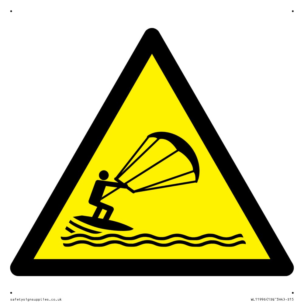 W062 Warning: Kite surfing Sign - 150x150mm - S15