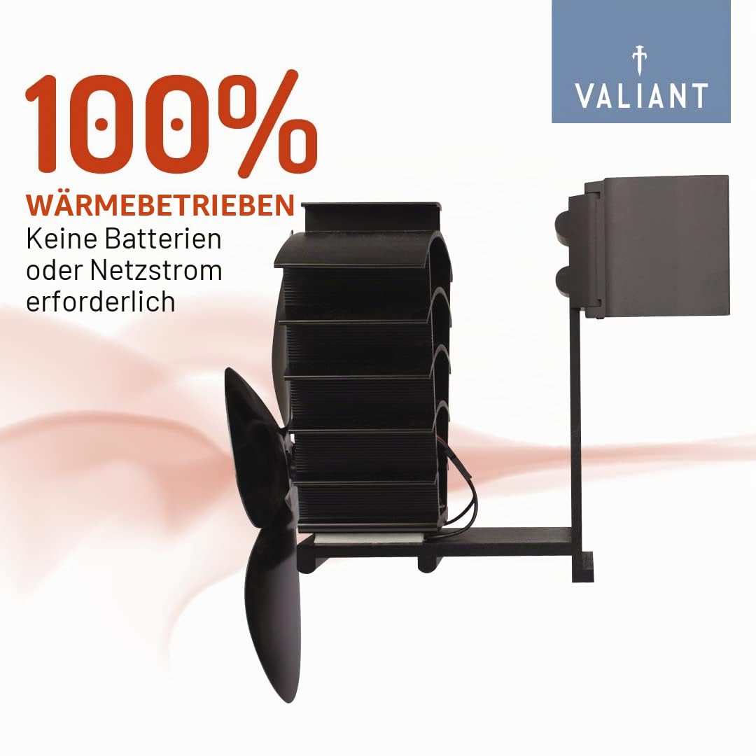 Valiant Remora Ofenventilator mit magnetischem Rauchrohr, wärmebetrieben (FIR350), Schwarz, 200 mm