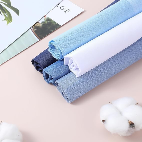 5 Pcs Mens Handkerchief Cotton Blue White Solid Color With Stripes