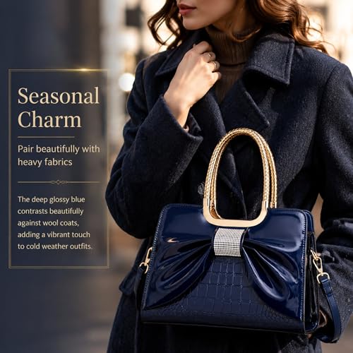 Shoulder Bags for Women, Retro Vegan Leather Handbags with Lock Closure, Y2K Vintage Purse Medium Structured Top-Handle Satchel for Work Travel Party (Blue) - image 3