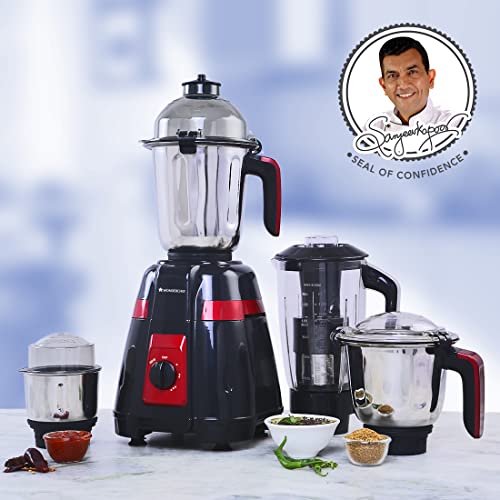 Wonderchef-Platinum-750W-Mixer-Grinder-4-Stainless-Steel-Jars-With-Fruit-Filter-Jar-Powerful-750W-Motor-3-Speed-Pulse-Function-Anti-Skid-Feets-5-Years-Warranty-On-Motor-Black-Red - mixer grinder