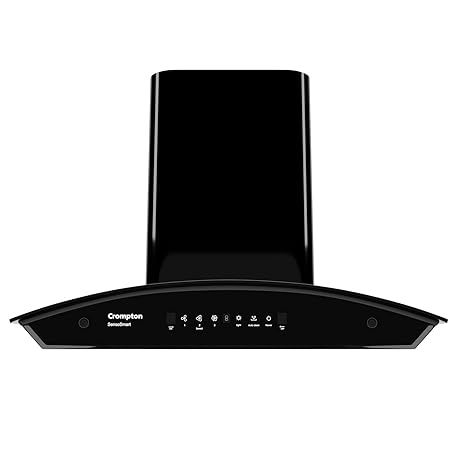 Crompton SensoSmart Curved 60cm Chimney Baffle filter (Black), Free installation&Ducting kit,1260 m3/hr (CHD-SSC60BFE-MBL)