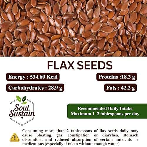 Image of SoulSustain Flax Seeds Brown 150 GM | Raw Linseed for Eating | Omega 3 Rich Seeds | High Fiber Flaxseed for Digestion, Heart Health, Weight Management | Vegan Gluten Free Superfood