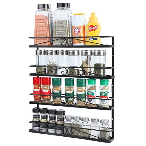 VEESUN Wall Mounted Spice Rack Organizer for Cabinet Pantry Door Kitchen Large Hanging Spice Shelf, 4 Tier,Black. - Thumbnail 5
