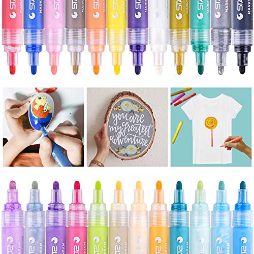 Acrylic Paint Pens, Morfone Markers 24 Colors Water Based Pen for Rock Painting, Canvas, Glass, Ceramic, Mugs, Wood, Crafts, School Project (Medium Tip)