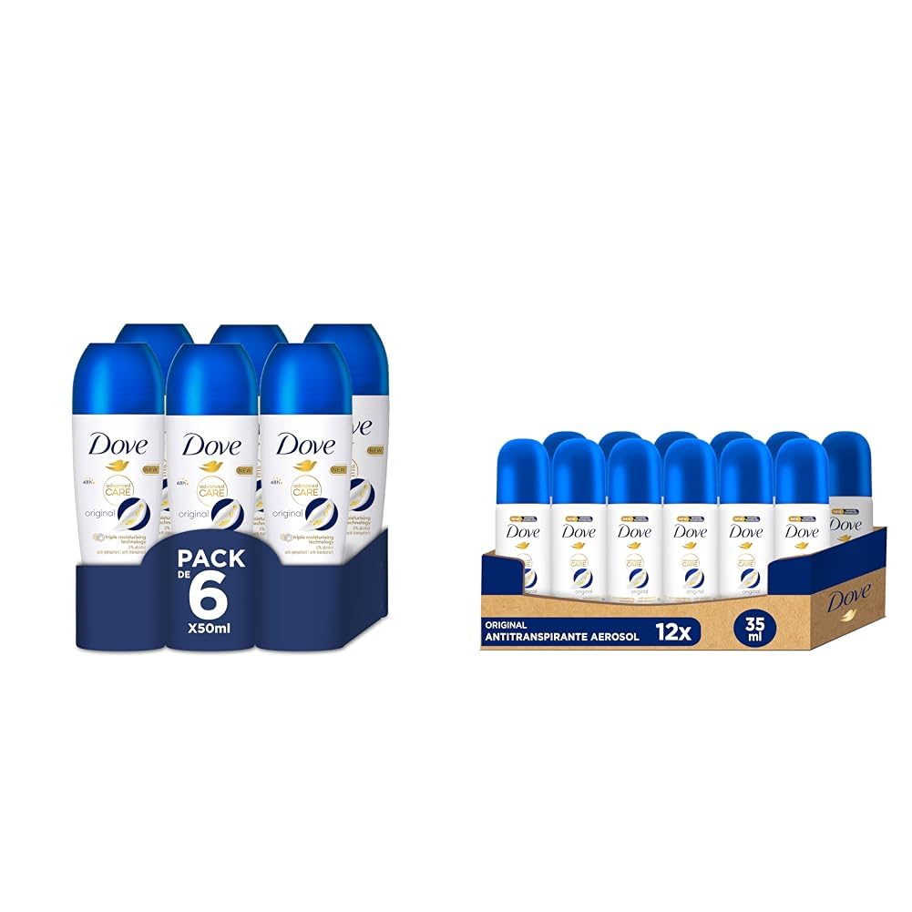 Dove Advanced Care Desodorante Roll-On para Mujer, con Aceite Nutritivo 100% Natural y Antitranspirante 6 x 50 ml & Dove Advanced Care Desodorante Original Protección Spray 35ml