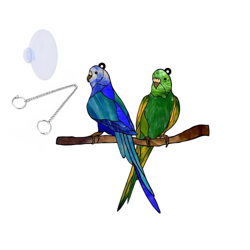 CTRLZS Multicolor Stained Birds Window Hangings Ornament,Acrylic Birds on a Wire Window Panel 20.3 X 20cm