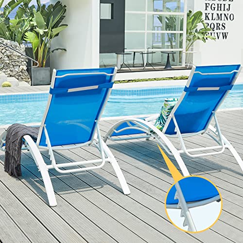 Prohiker Chaise Lounge Terrace Recliners With Backrests And Armrests, Outdoor Recliners, Backyard Chairs, 2 Sets Of Adjustable Backrest Aluminum Frames (Blue) #TOP3