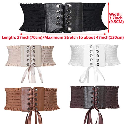 Women's Elastic Stretch Wide Lace Corset Waist Belt with Bow Tie Knot for Dress (Khaki)2