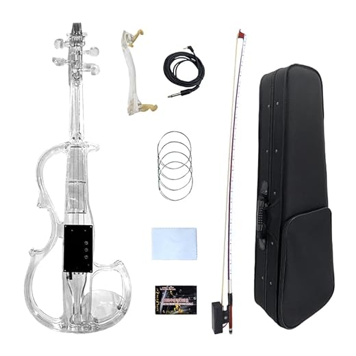 Yinfente 4/4 Electric Violin Transparent Crystal Acrylic Body With Led Light Violin Bow Case 3 colors with transparent shoulder rest and led violin bows gift for holiday