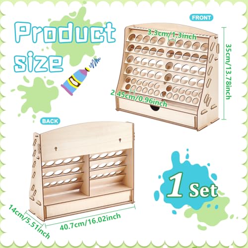 Image of Large Wooden Paint Rack Organizer for Holds 64 Bottles (2 Size) 30 Brushes Rack 1 Cabinets Craft Paints Organizers Storage Paint Holder Organizers Paints Bottle Organizer