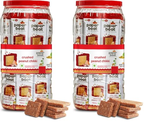 Image of Paper Boat Crushed Peanut Chikki Jar, No Added Preservatives and Colours | Gajak | Sweets | Made with Jaggery | Gazak (50 pieces, 16g each) (Pack of 2)