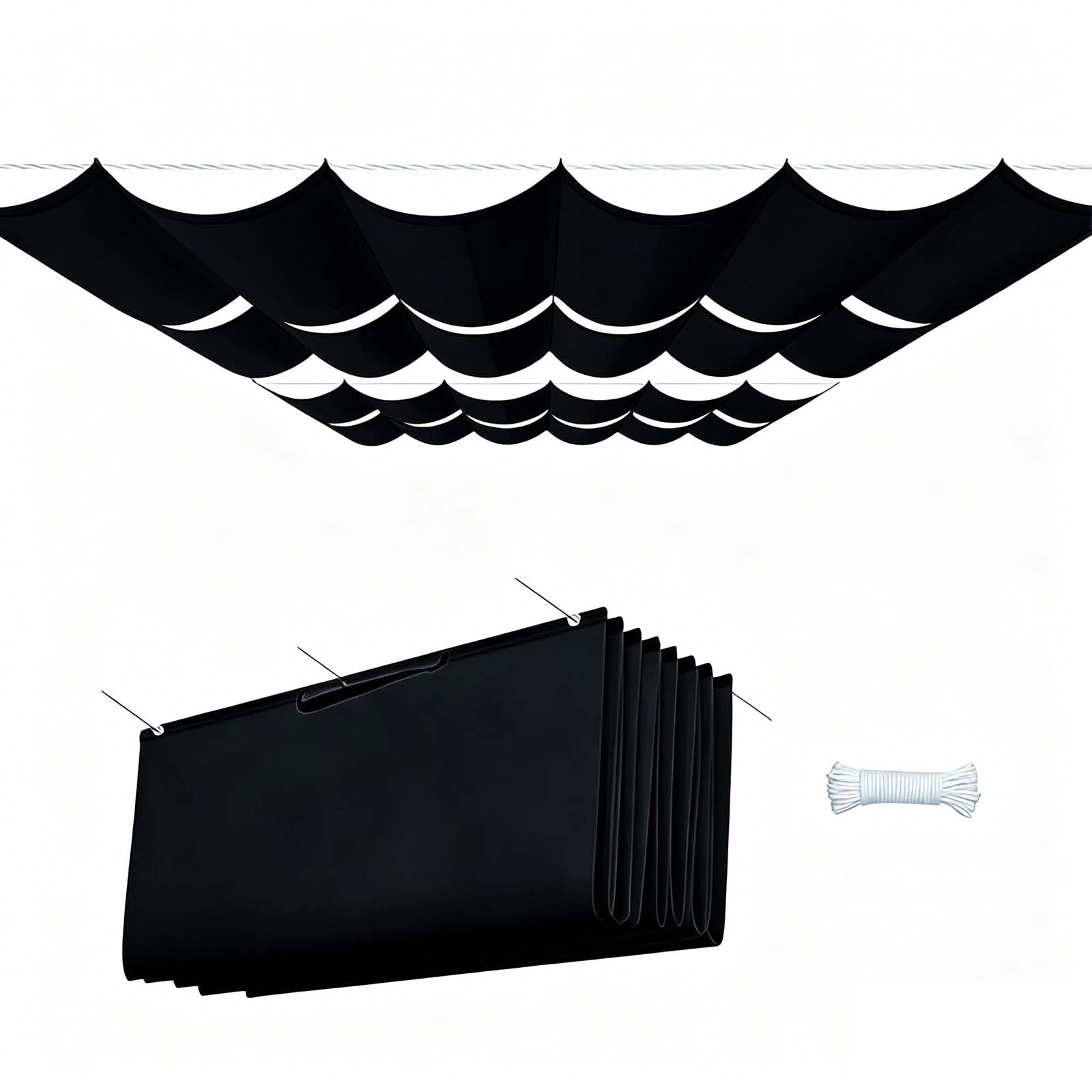 Auvent ondulé 120 x 205 cm noir en toile d'ombrage imperméable