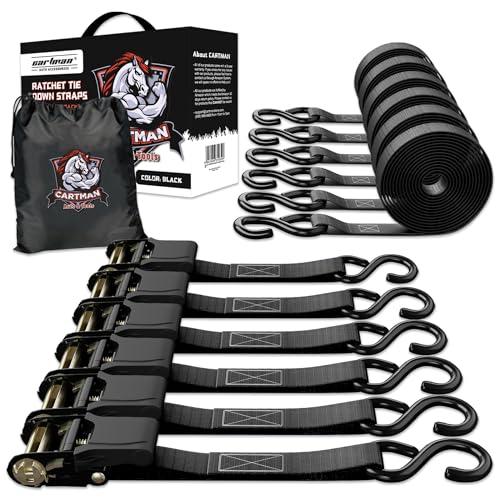 Cartman 1 x 15 Ratchet Tie Down up to 1500lbs 6pk in Carry Bag Cargo Straps