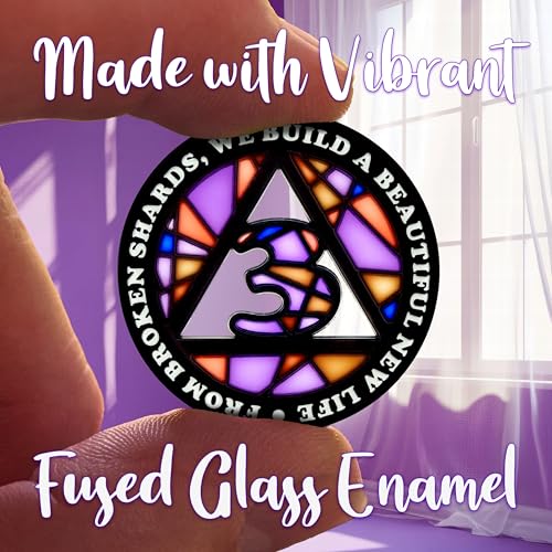 Image of Stained Glass 3 Year AA Chip Sobriety Coin Medallion, Fragments to Freedom Alcoholics Anonymous Addiction Recovery Anniversary Token, Inspirational Sober Gifts for Men and Women by the Token Shop