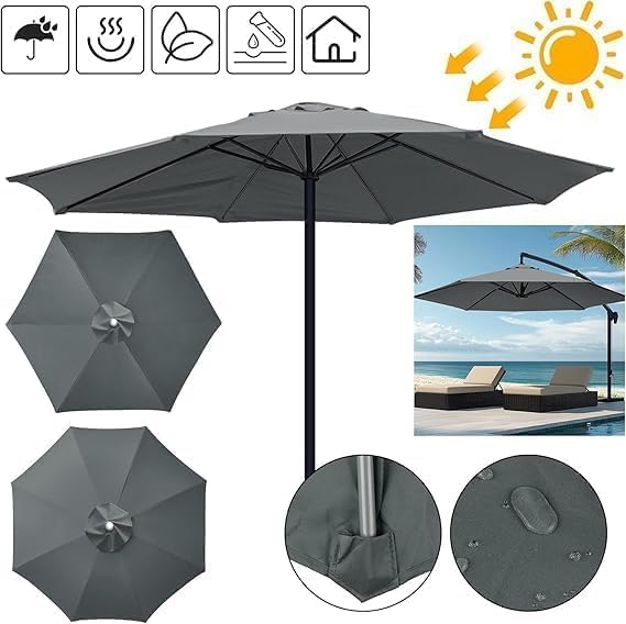 SANTUO Sonnenschirm Ersatzbezug 2m/2.3m/2.5m/2.7m/3/3.5m/4m 6/8 Streben, UV-Schutz Ampelschirm Bezug, Wasserdicht Schirmbezug Sonnenschirm Ersatzteile für Balkon, Garten, Pool und Strand