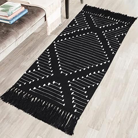 SOMYTING Rug Bedroom Rug Washable Rugs Cotton Rug Hallway Bath Mat Non-Slip Kitchen Rug Boho Braided Rugs (60 x 130 cm, Black) Cover