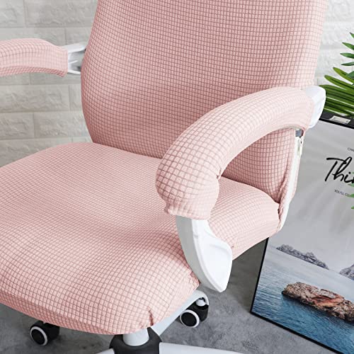 Image of FORCHEER Office Chair Cover Water Repellent Jacquard Armrest Swivel Chair Slipcovers Removable Stretch Universal Computer Chair Cover L with Chair Arm Cover 2P-Pink