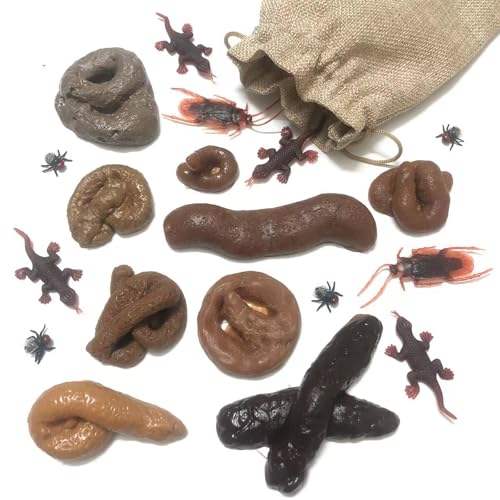 Youery Caca De Broma, 19 Piezas Juguete Mierdas, Kaka Realista, Bromas De Insectos para El Día De Los Inocentes y Halloween, con Bolsa De Yute