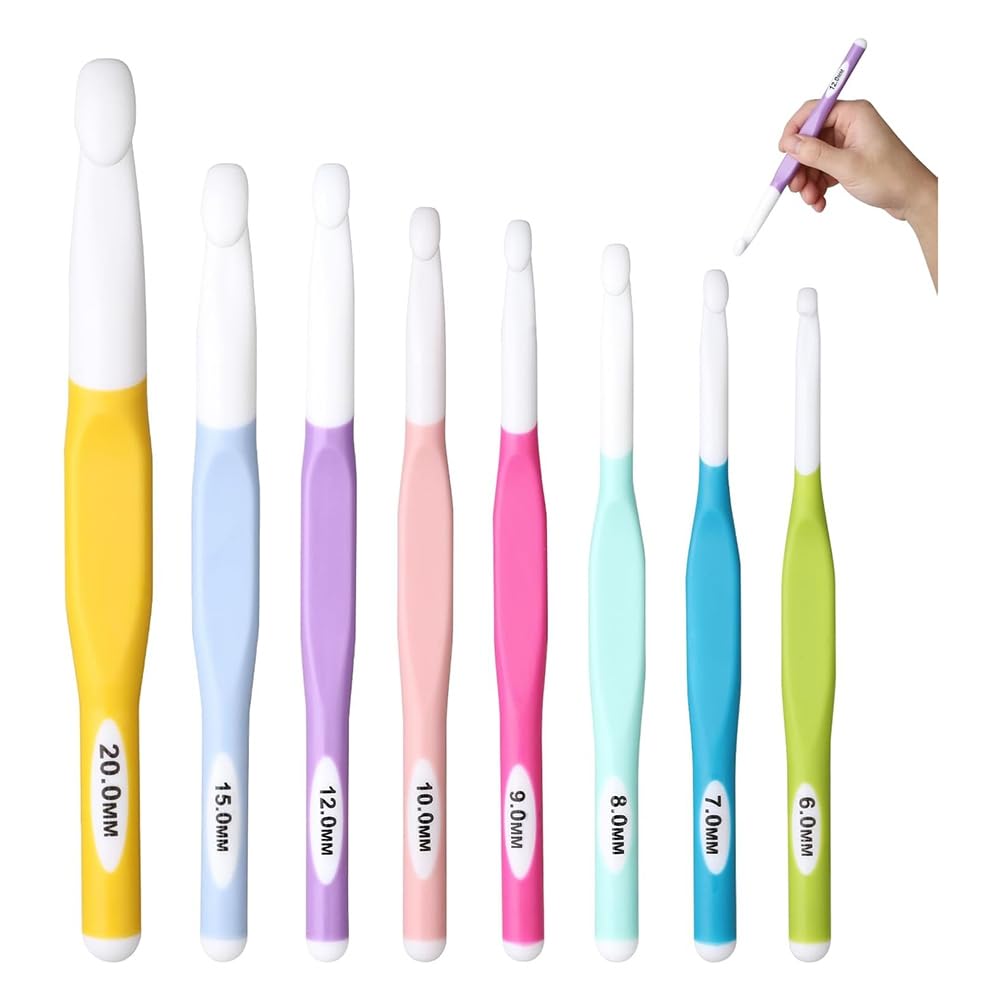 CTRLZS Large Crochet Hooks 8pcs Ergonomic Handle Big Crochet Hook Weaving Tools for Knitting Blankets, Shawl and Carpet