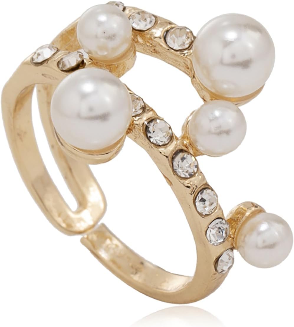 Vintage Pearl Cluster Rings – Adjustable Open Full Finger Pearl Statement Rings for Women