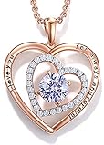 JD & P Rose Gold Double Heart Pendant Necklace for Women Girls, with June Cubic Zirconia Birthstone