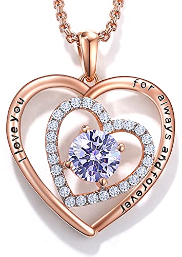 Jd & P Rose Gold Double Heart Pendant Necklace For Women Girls, With June Cubic Zirconia Birthstone Jewelry Gift For Mom Wife Daughter Girlfriend In Christmas Birthday Valentines Mothers Day #TOP1