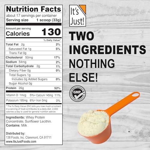 It's Just! - 100% Whey Protein Concentrate, Made in USA, Premium WPC-80, No Added Flavors or Artificial Sweeteners (Original/Unflavored, 20oz) - Image 4