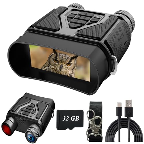 Binoculares Visión Nocturna, Prismáticos de Infrarrojos Digital Visor Nocturno Rango de 300m con LCD TFT de 3.0",Prismáticos Visión Nocturna 32GB para Observación y Grabación