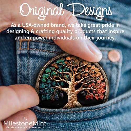 Image of MilestoneMint 30 Days Sobriety Coin Tree of Life Gift Set | Anniversary Sobriety Gifts for Men & Women | AA Coins and Medallions with Token Capsule, Stand & Card | 3D Texture, Recovery AA Chips