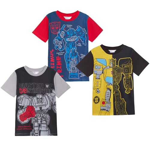 Transformers Lot de 3 t-shirts pour garçons Bumblebee Optimus Prime Megatron Dress Up Tees Tops, multicolore, 5-6 ans