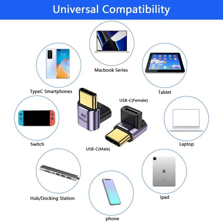 HENGBIRD USB C 90 Fokos Adapter 40Gbps USB 4 Típus C Férfi-Női Csatlakozó 100W Töltés 8K Videó Samsung Galaxy Huawei 2 Darab