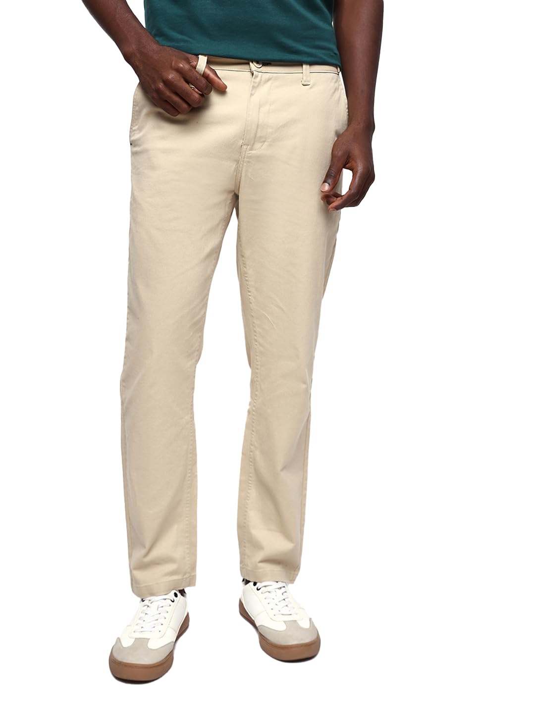 Dennis Lingo Men's Solid Cotton Straight Fit Chinos in neutral