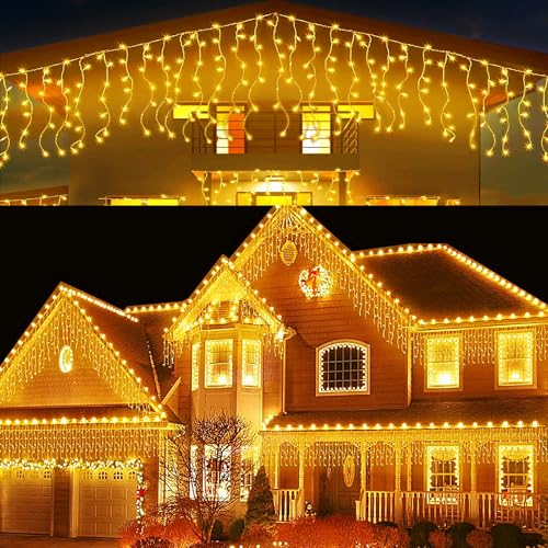Micacorn Ghiacciata Pioggia Tenda Luci Stringa, 5M 256 LEDs Luce del Ghiaccio di Natale 32 Pcs Impermeabile Catene Luminose 8 ModalitàLuci di Natale da Esterno per Natale Feste Finestra Balcone