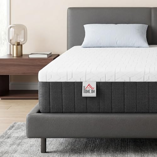 HOMCOM - Colchón de 140 x 190 cm, colchón para 2 personas con muelles ensacados, espuma de memoria de forma, 25 cm de grosor, soporte en 7 zonas, funda extraíble lavable, certificado Oeko-Tex, Firmeza