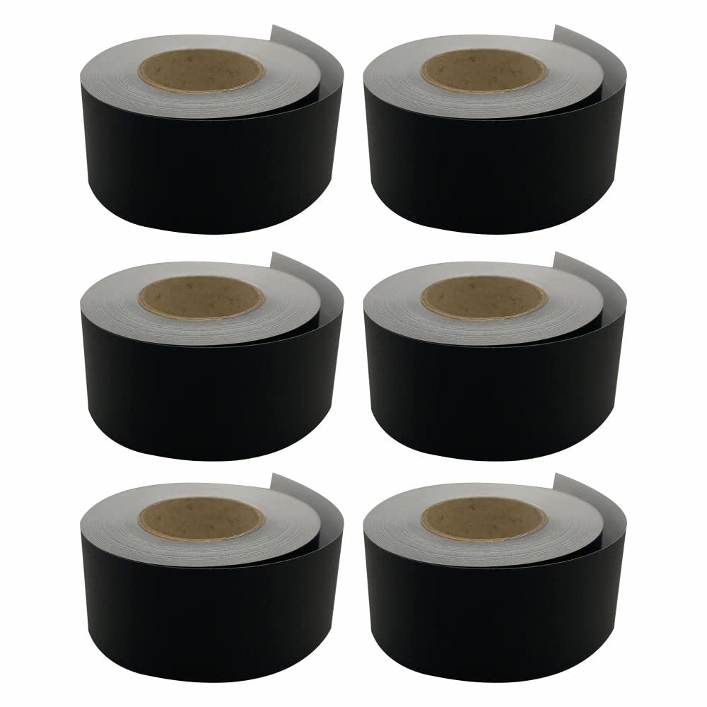 3 Ace Crafts |Pack of 6| Straight Edge Paper Border Roll 48mm x 50 Meters for Drawing, Painting, Sketches, Backdrop, Schools, Office, College, Poster, Notice Boards (Black)