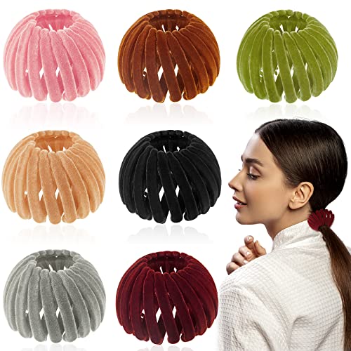 7 Pcs Bird Nest Hair Clips Velvet Hair Clips Hair Bun Expandable Maker Velvet Hair Accessories for Women Hair Claw Clips Barrettes Ponytail Holders Tool for Women and Girls