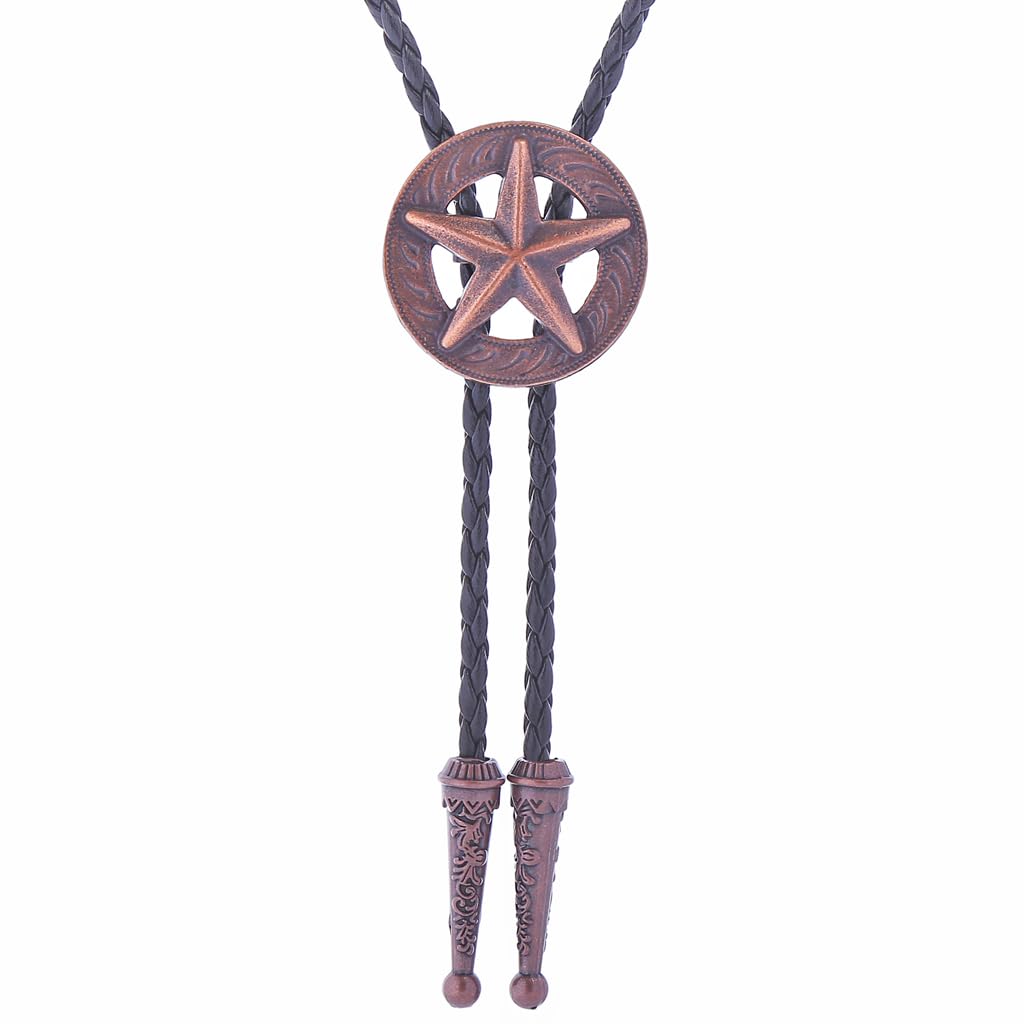 Btilasif Bolo Tie for Men Vintage Western Cowboy Texas Star Leather Necktie Necklace Costume Accessories for Men,copper