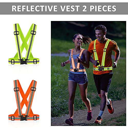 Miushion 2Pcs Reflective Vest With Reflective Bands - Reflective Running Gear Vest For Night Running, Biking, Outdoor Cycling, Motorcycle. Reflective Safety Vests With Safety Straps Reflector #TOP3