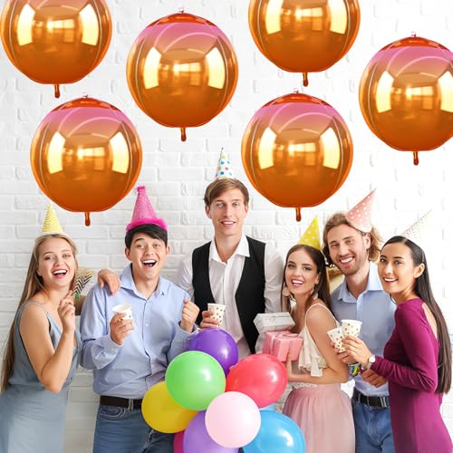 Image of Metallic Orange Round Foil Balloons Summerween Decor 22 Inch 6 Pcs