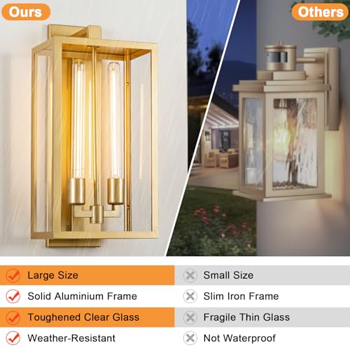 Image of Large Outdoor Wall Sconce, 21 inch Gold Wall Mount Lamp, Outside Lights Front Porch Light, Waterproof Modern Porch Lighting Exterior Lamp for Front Door, Entryway (Bulbs Included)