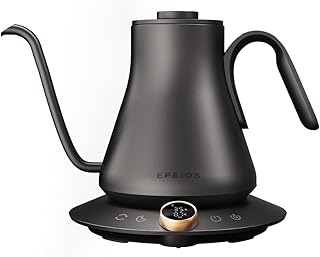 「家電批評 2023受賞 コーヒー向け電気ケトル・世界チャンピオン推奨」エペイオス(Epeios) 電気ケトル ドリップケトル 0.9L 1200W コーヒーポット 1℃単位調整 6分タイマー 保温機能 ℃・℉切替 空焚き防止 PSE認証済 細口 湯沸し 湯沸かしコーヒーケトル 温度調節電気ポット ドリップポット やかん コンパクト お手入れ簡単 ブラック