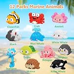 Party Favors 12 Packs Mini Marine Animals Micro Building Blocks Set, Classroom Prizes, Small Toy Prizes, Goodie Bags, Birthday Gift for Ages 14+