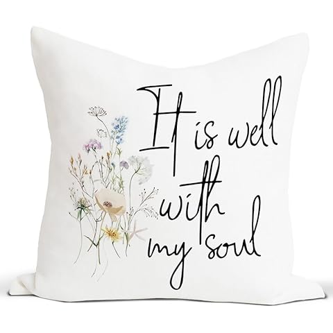 Rusenbao Bible Verse Throw Pillow Covers 18×18, It is Well with My Soul, Christian Bed Decorative Pillows Covers, Spring Decorations for Home, Decor for Couch Home Sofa Bed Cover