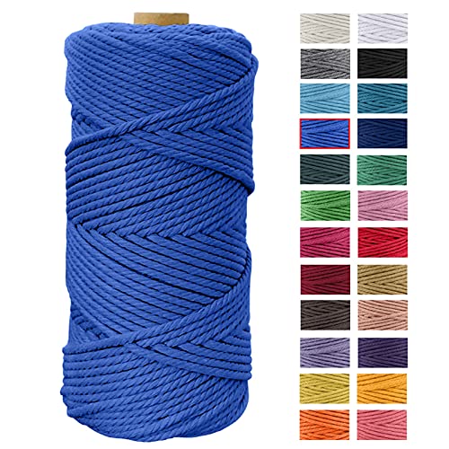 JeogYong Macrame Corda 4mm x 100m Filo Macrame Cotone, Naturale Corda Cotone Filato Cordone Intrecciato Spago per DIY Decorazioni, Arazzo da Parete, Porta Vaso, Piante da Appendere (Blu)
